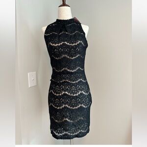Love, Fire black lace body con cocktail dress XS